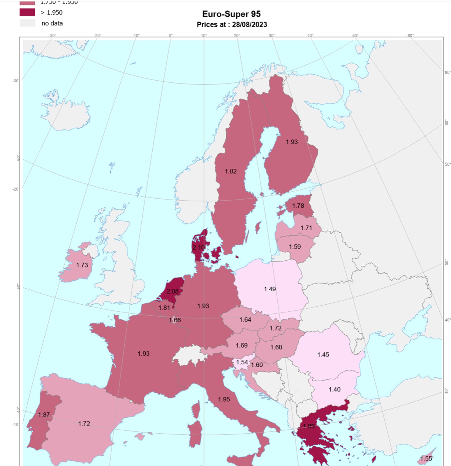 Aktualne ceny benzyny 95 na stacjach w krajach UE, cotygodniowy biuletyn paliwowy Komisji Europejskiej