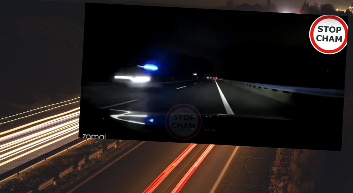 Policjanci jechali pełnym ogniem autostradą... pod prąd. Jest nagranie