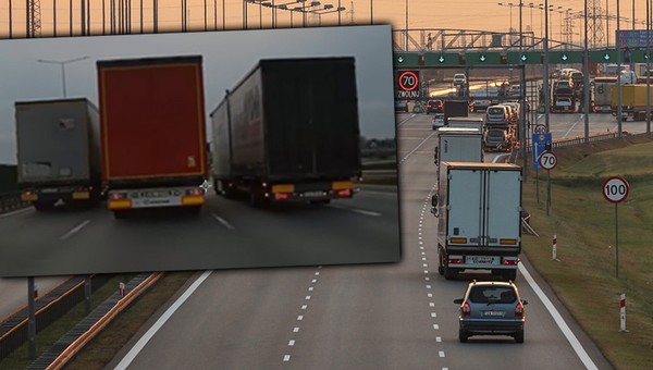 Wyprzedzające się ciężarówki na A2