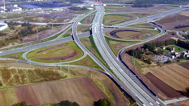 Superwęzeł autostradowy Gliwice-Sośnica po ukończeniu budowy w 2010 r.