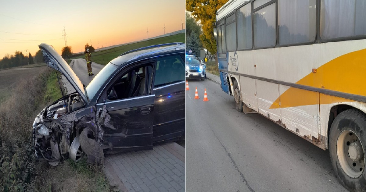  Zjechała na przeciwległy pas ruchu i uderzyła w autokar pełen pasażerów