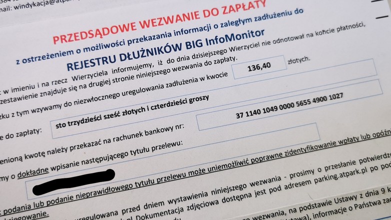 Wezwanie do zapłaty za parking