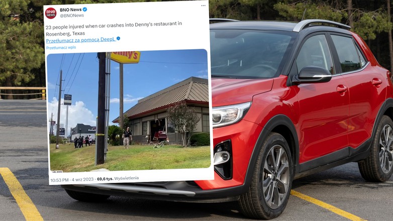 SUV wbił się w ścianę restauracji (fot. screen: twitter.com/@BNONews)