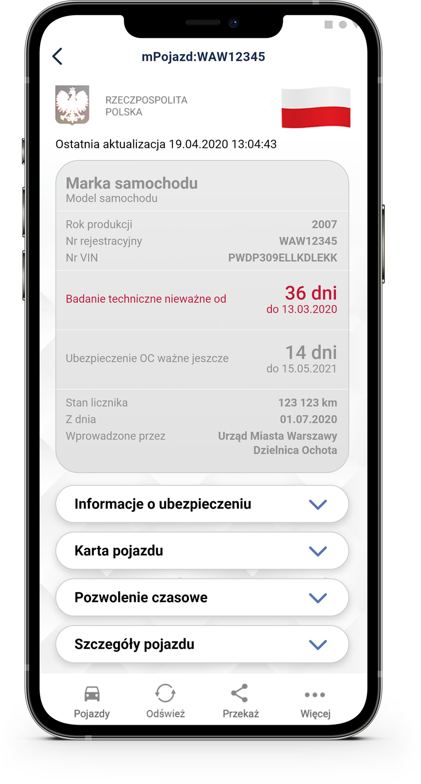 mPojazd w aplikacji mObywatel