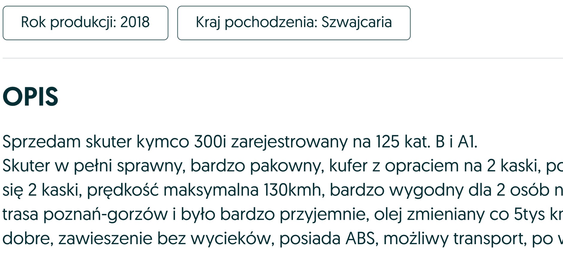 Ogłoszenie o sprzedaży jednośladu ze sfałszowanymi dokumentami