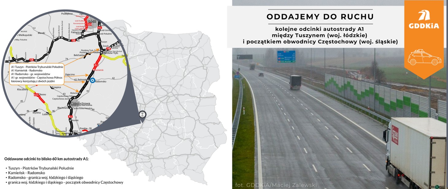 GDDKiA oddaje do ruchu kolejne odcinki autostrady A1