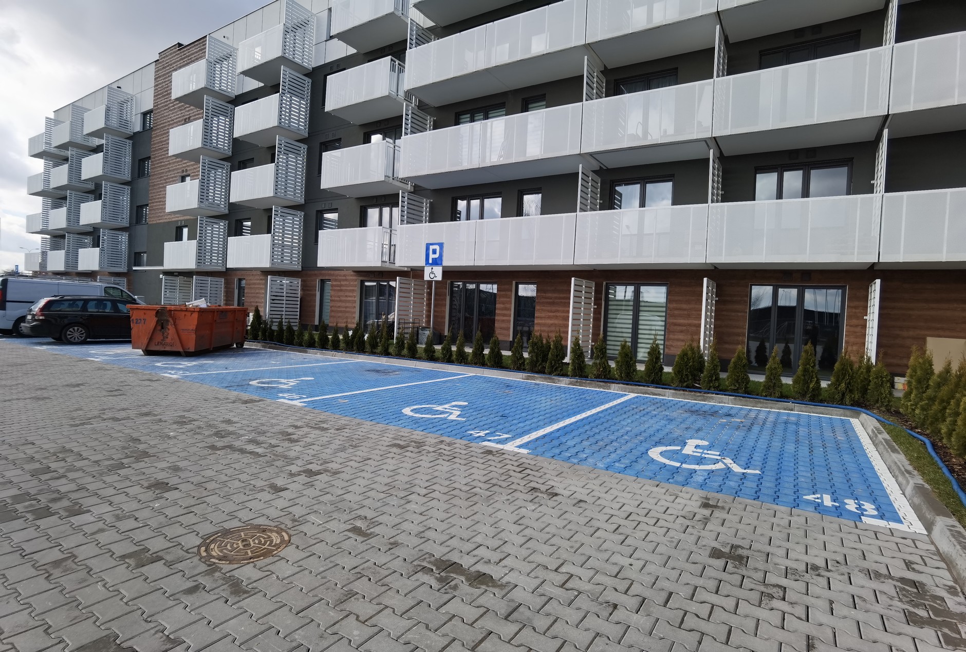 Deweloper znalazł sprytny sposób. Na tym osiedlu prawie cały parking pomalowano na niebiesko