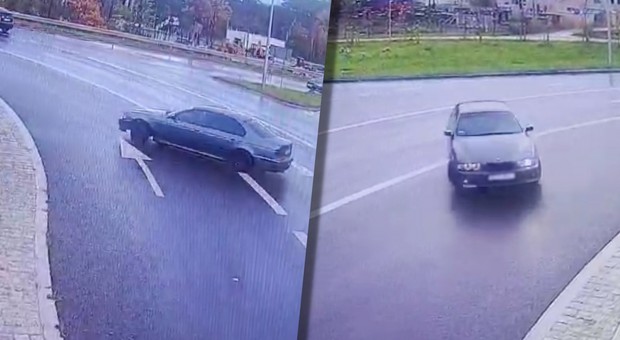 Na rondzie ćwiczył BMW "jazdę bokiem". Ta lekcja słono go kosztowała [WIDEO]
