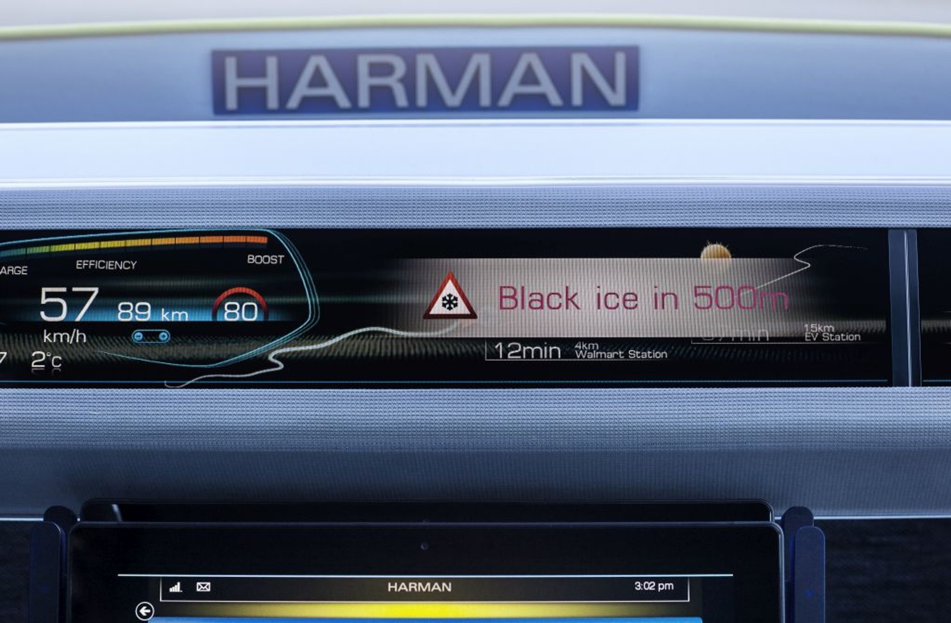 Przydatne w trakcie podróży: ostrzeżenia o śliskiej nawierzchni wraz z przybliżoną lokalizacją miejsca zagrożenia.