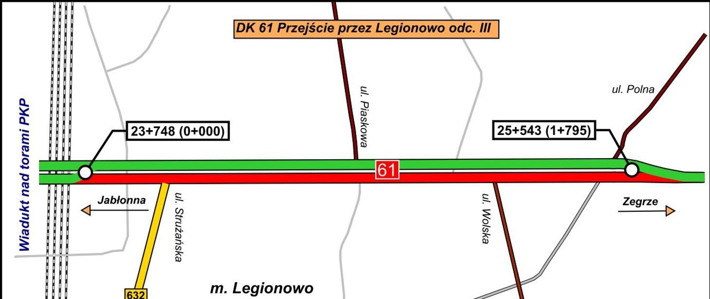 DK61 przejazd przez Legionowo