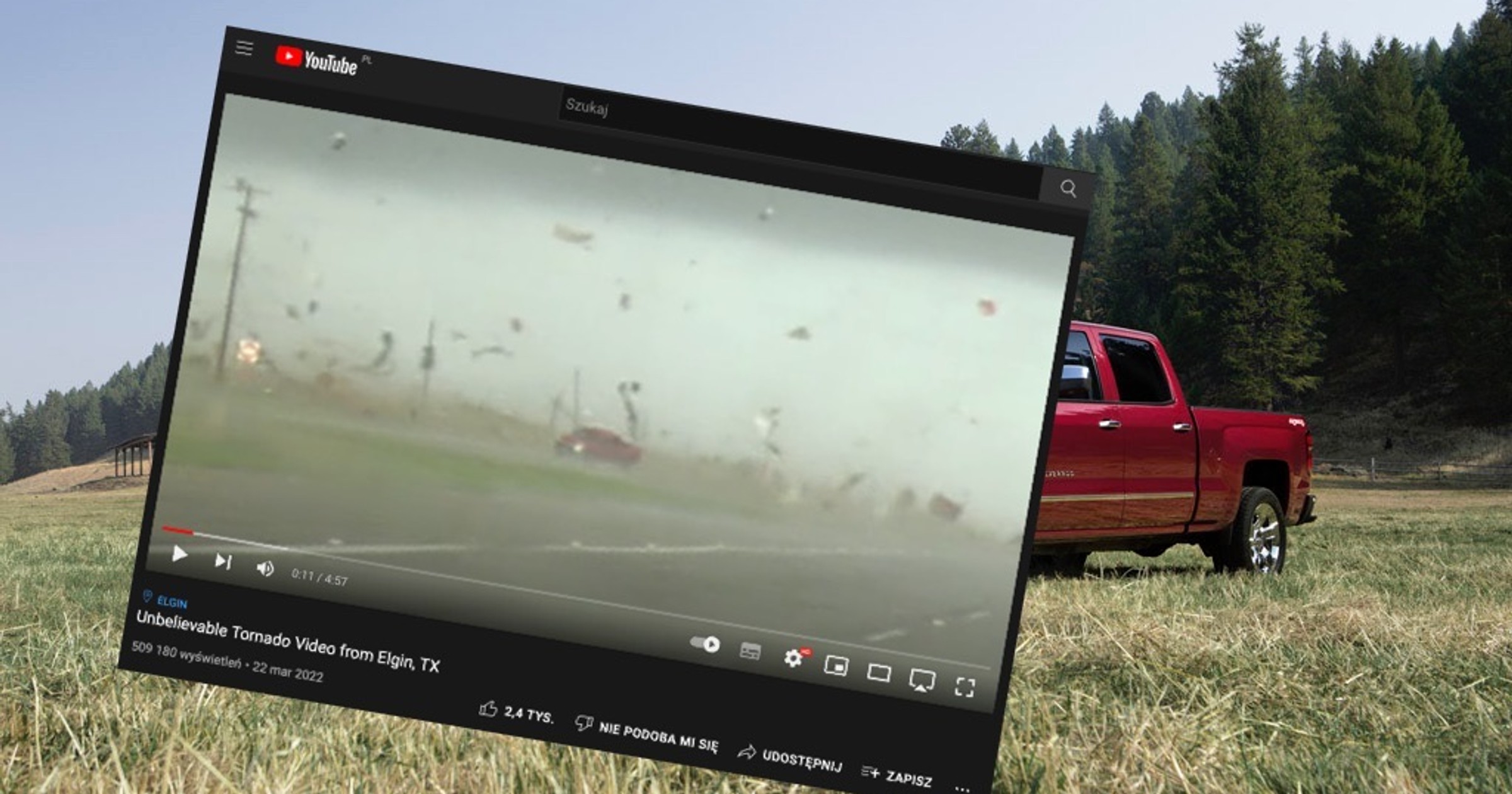 Chevrolet Silverado podczas tornada