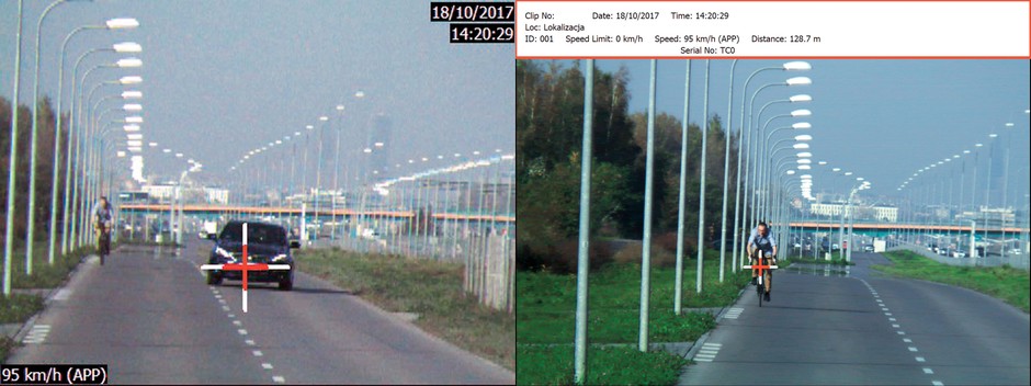 Operator mierzy 
prędkość jadącego 
szybko auta. Później
namierza... rower i na zdjęciu do pokazania
kierowcy widać... rower 
jadący 95 km/h!