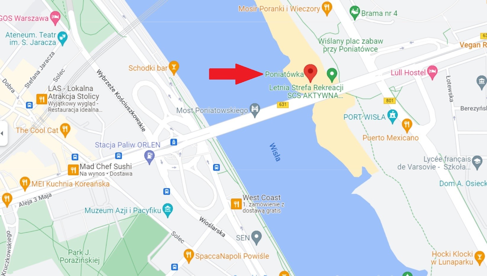 Plaża w Warszawie, na której zakopały się samochody