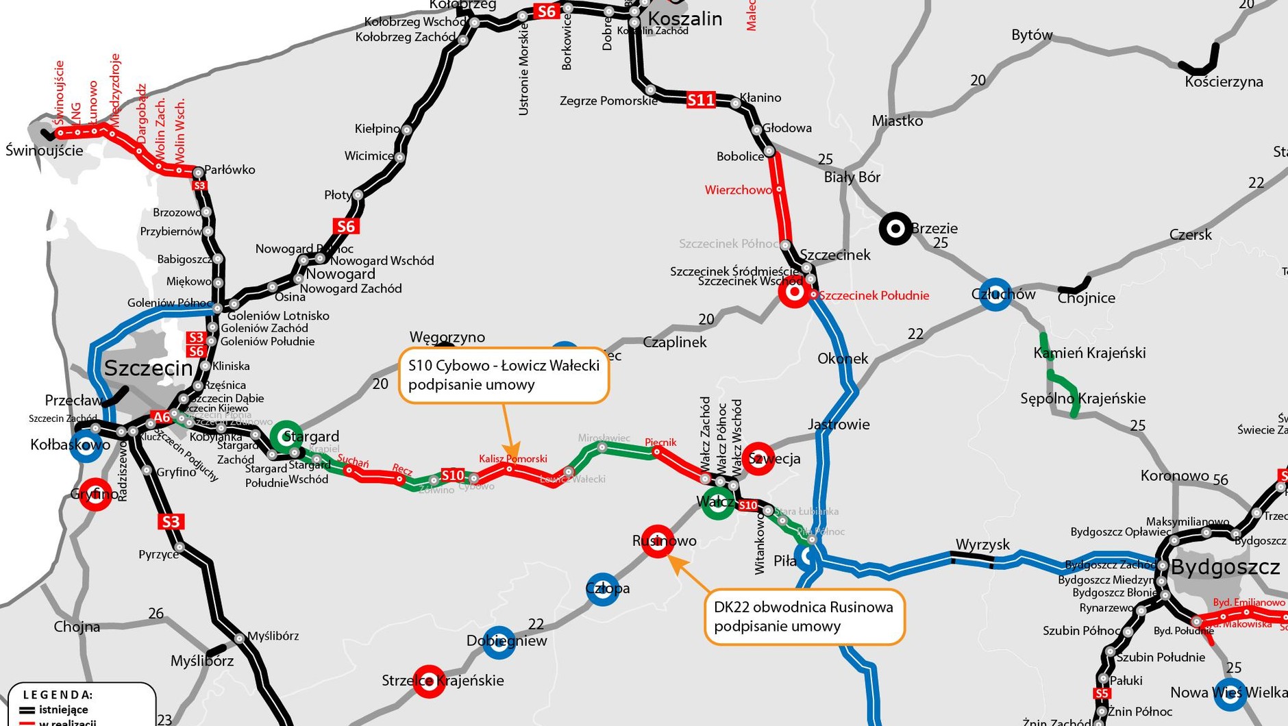 Mapa - podpisanie umów S10 Cybowo-Łowicz Wałecki oraz obwodnica Rusinowa