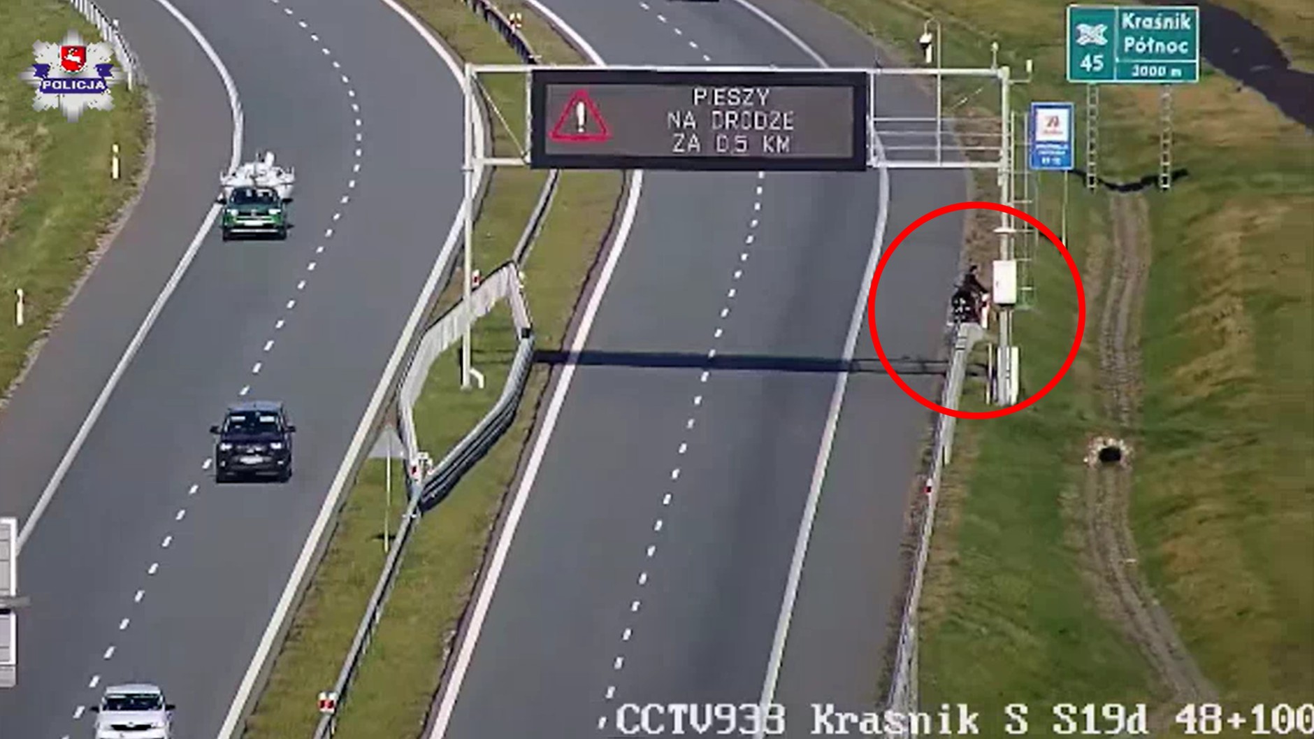 Rowerem wybrał się na przejażdżkę po drodze ekspresowej. Później odpoczywał na pasie zieleni