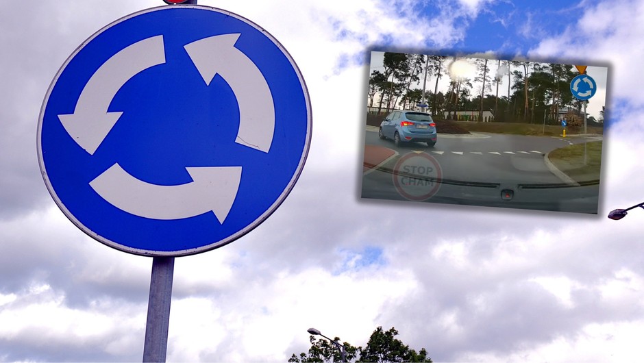 Dwa razy "po brytyjsku" pokonał rondo. Nagranie rozpaliło internet (Screen: YouTube/Stop Cham)_