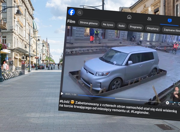 Zabetonowany samochód w Łodzi ma tajemnicze logo, ale to stary znajomy