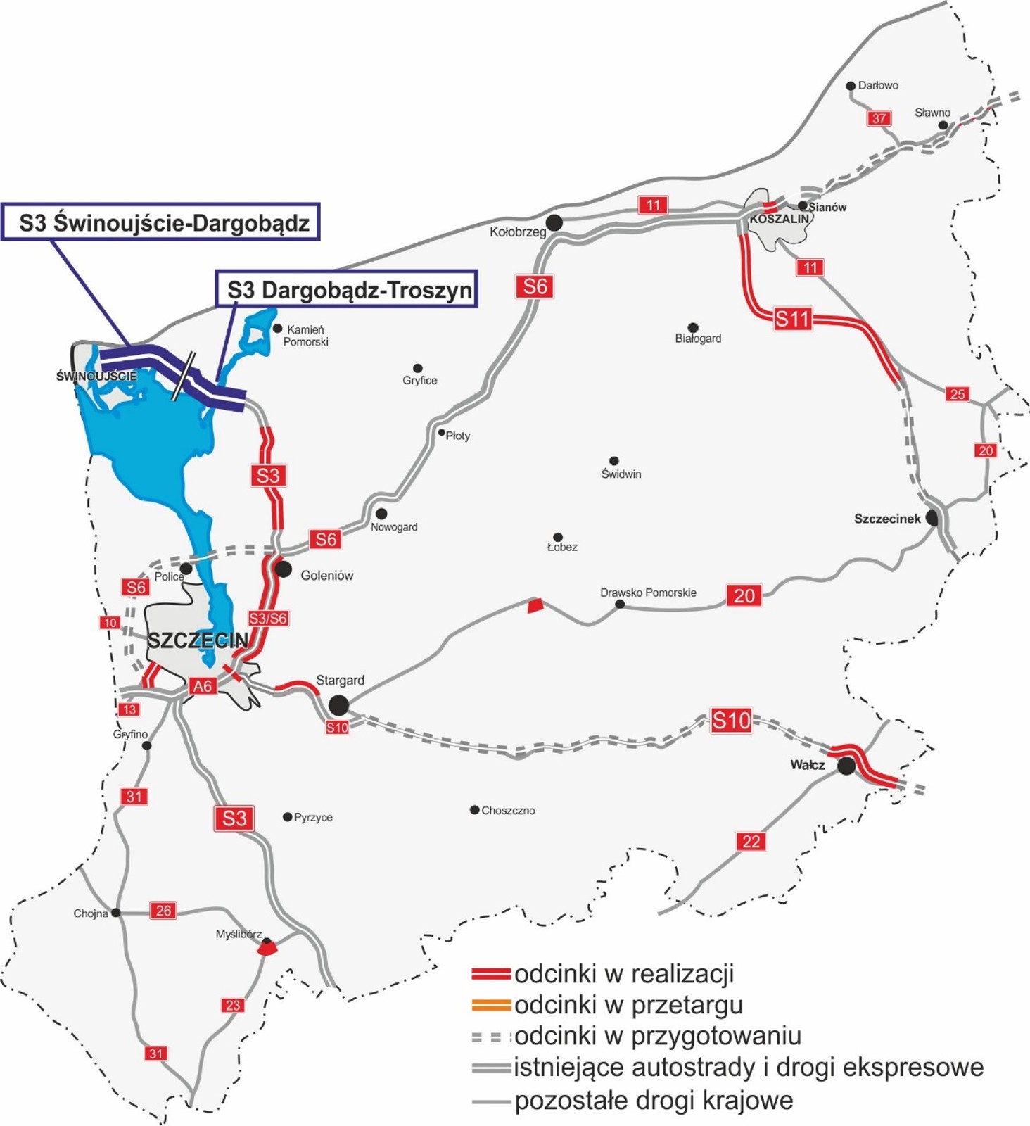 Mapa S3 Świnoujście — Troszyn