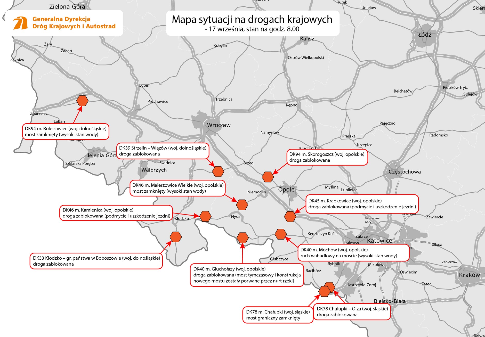 Sytuacja na drogach krajowych - 17 września