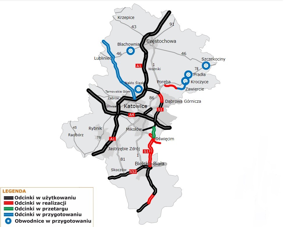 Śląskie mapa budowy dróg
