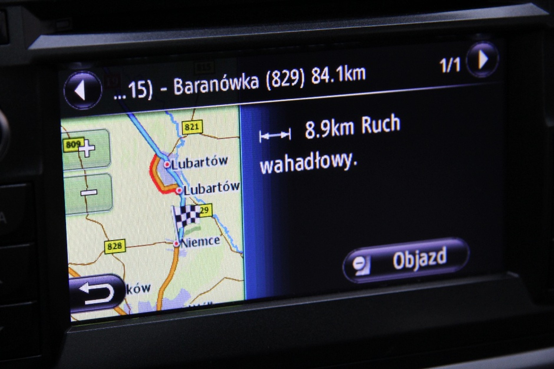 Komunikat TMC o ruchu wahadłowym.