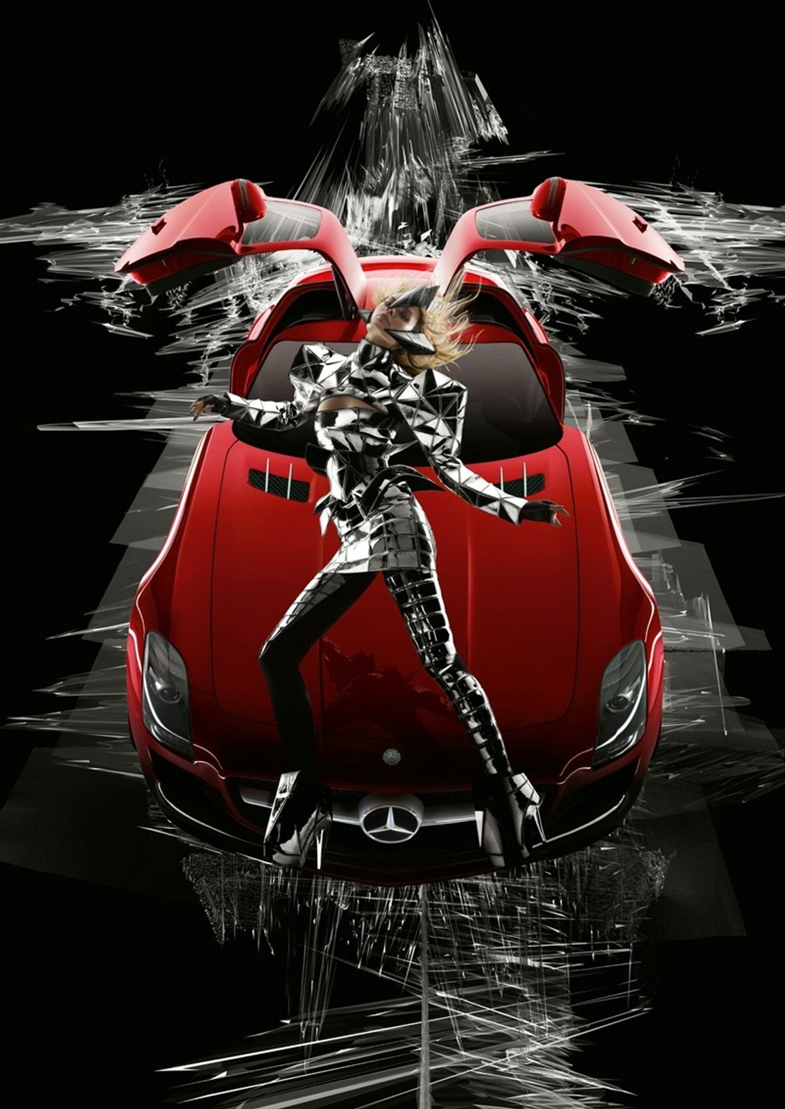 Kosmiczna dziewczyna na masce Mercedesa SLS