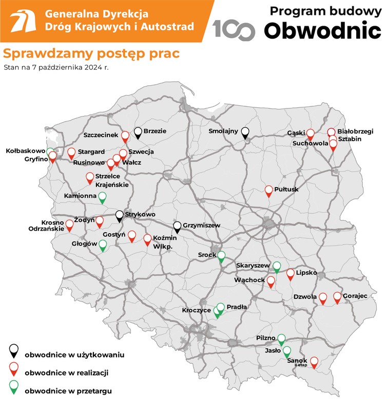 Program 100 obwodnic stan na październik 2024