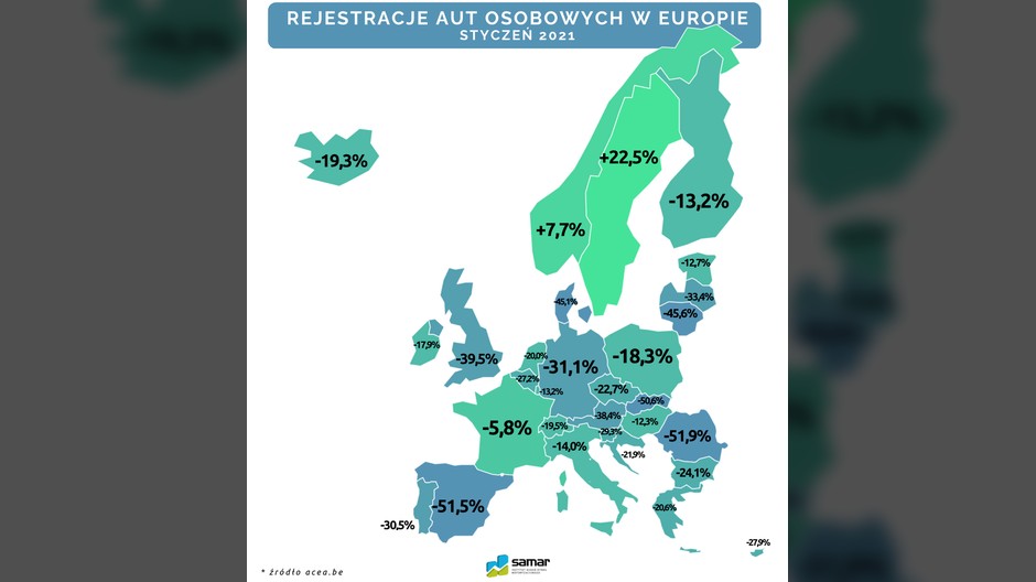 Rejestracja nowych samochodów w styczniu 2021 roku