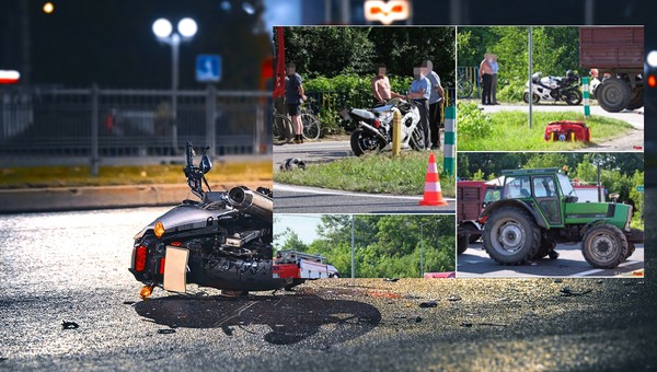 Zablokowana dk 9, ciągnik rolniczy zderzył się z motocyklem