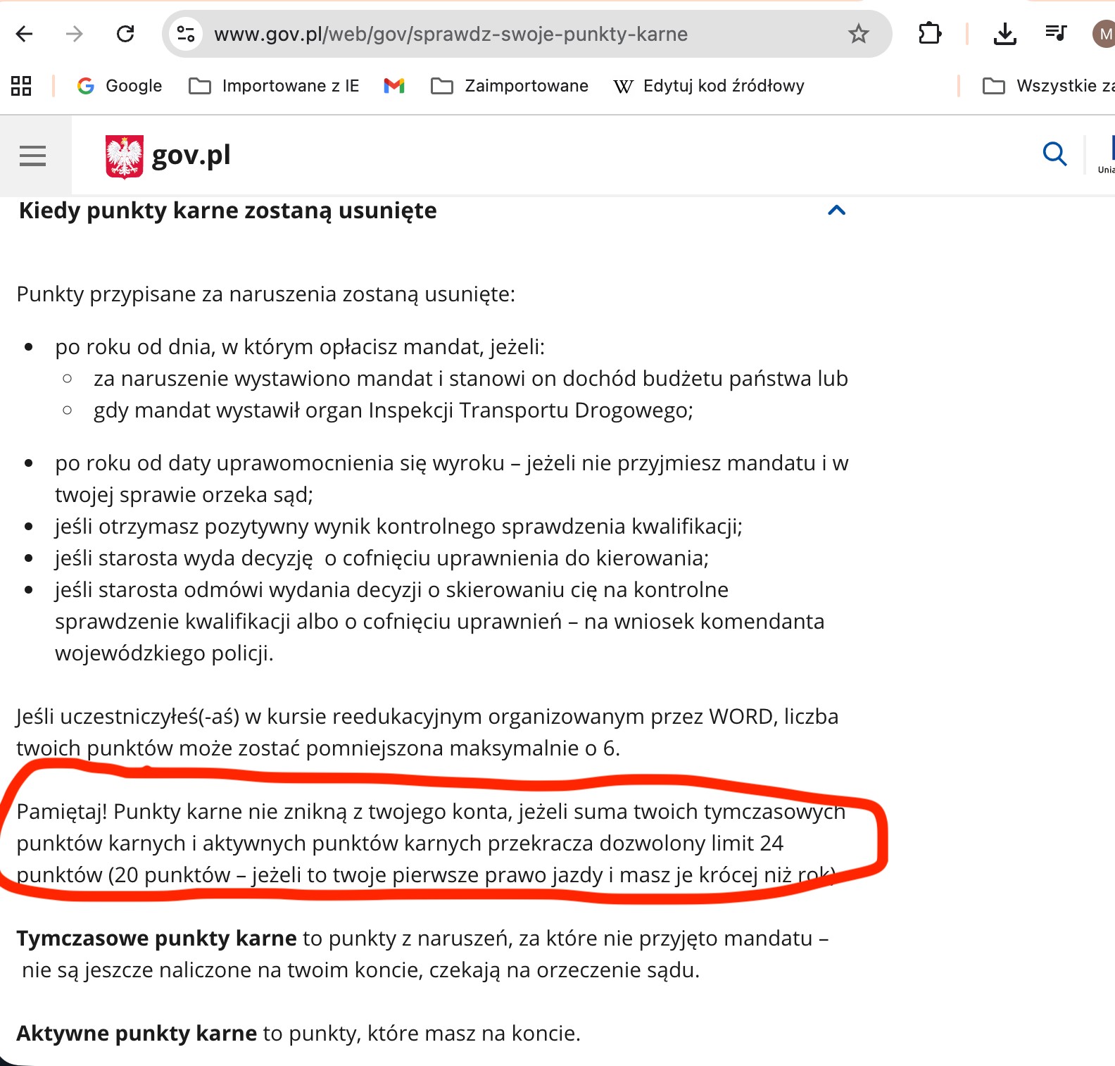 Informacja (już nieaktualna) na stronach informatora rządowego
