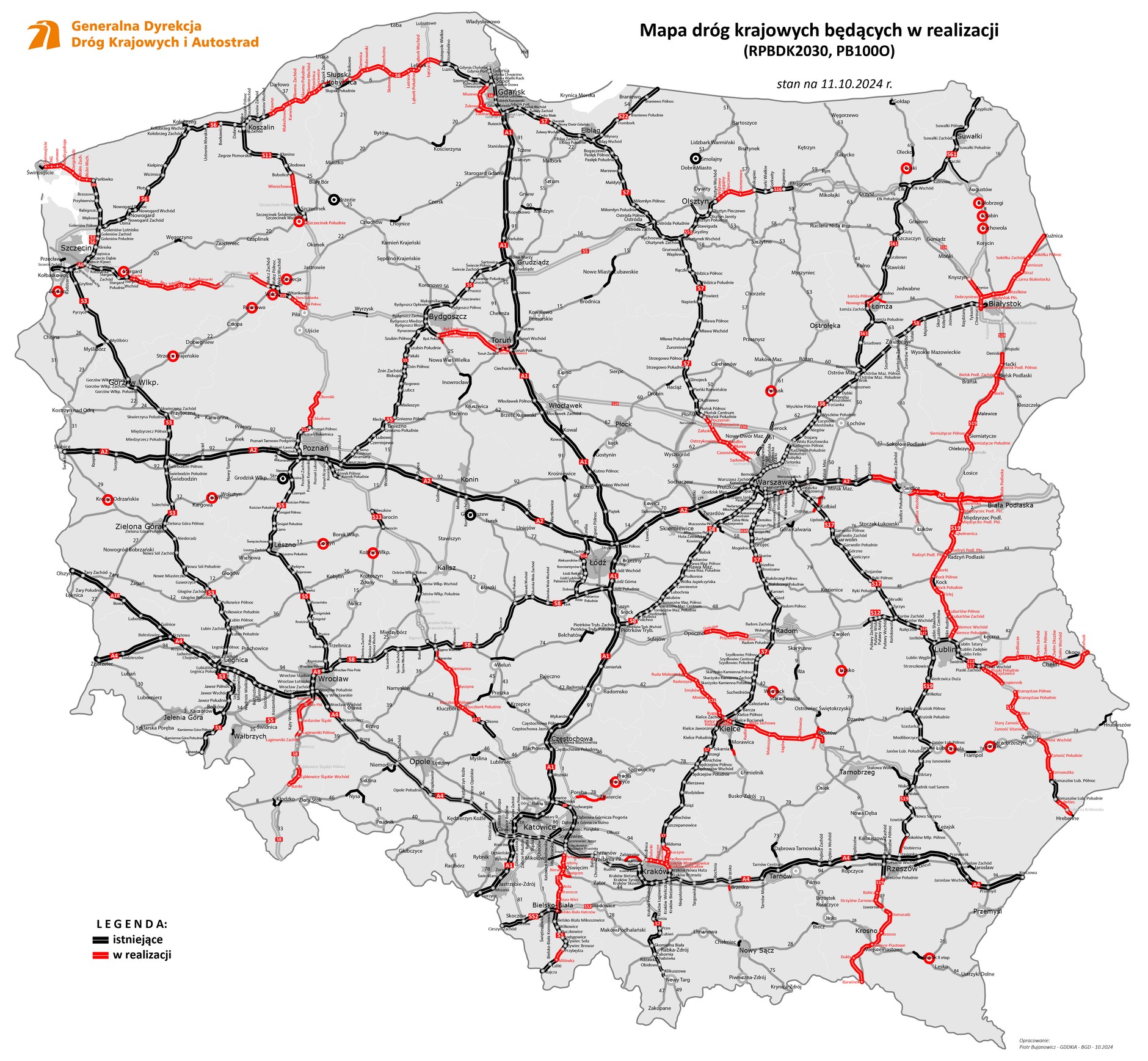 Stan budowy dróg październik 2024