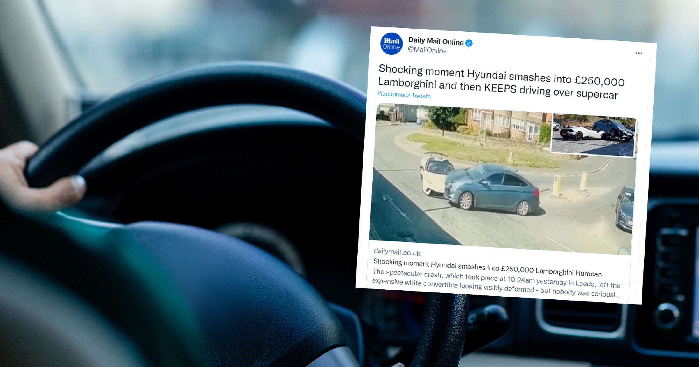 Hyundai przejechał po masce Lamborghini (screenshot/Twitter/@MailOnline)