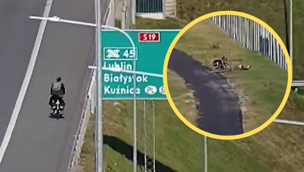 Jechał rowerem po S19. Niecodzienną przejażdżkę zakończył na pasie zieleni