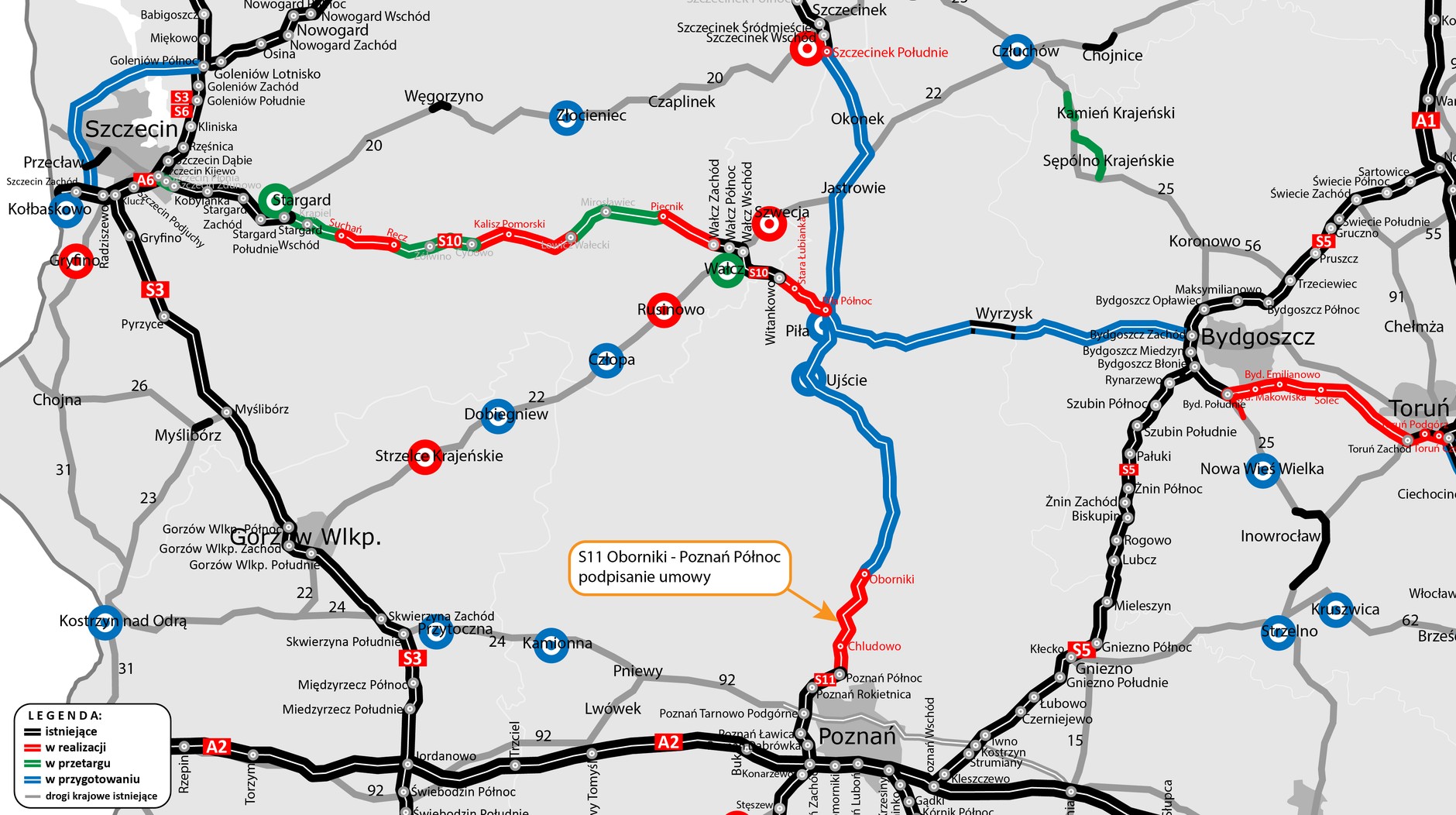 Mapa poglądowa - droga ekspresowa S11 Oborniki - Poznań