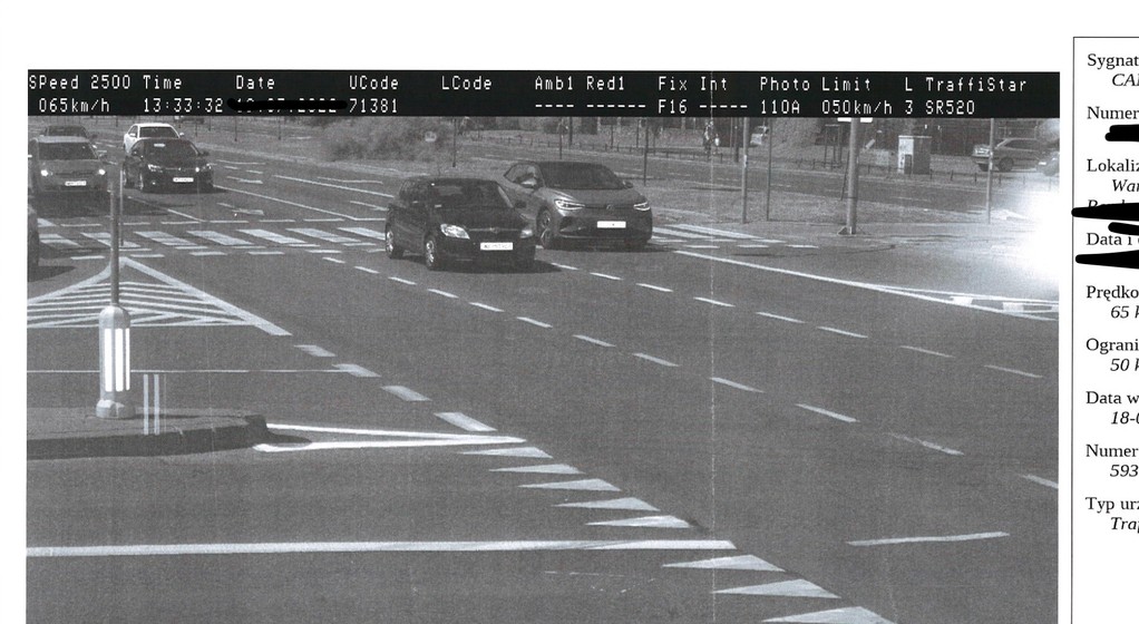 Zdjęcie z fotoradaru CANARD-u