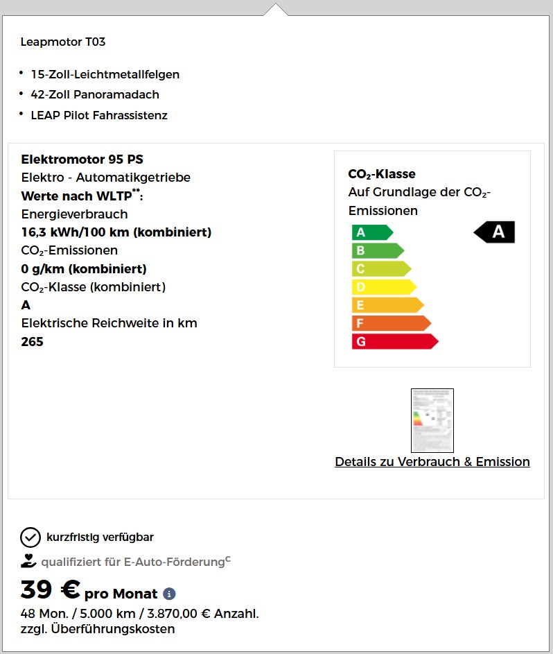Leapmotor T03 - niemiecki leasing