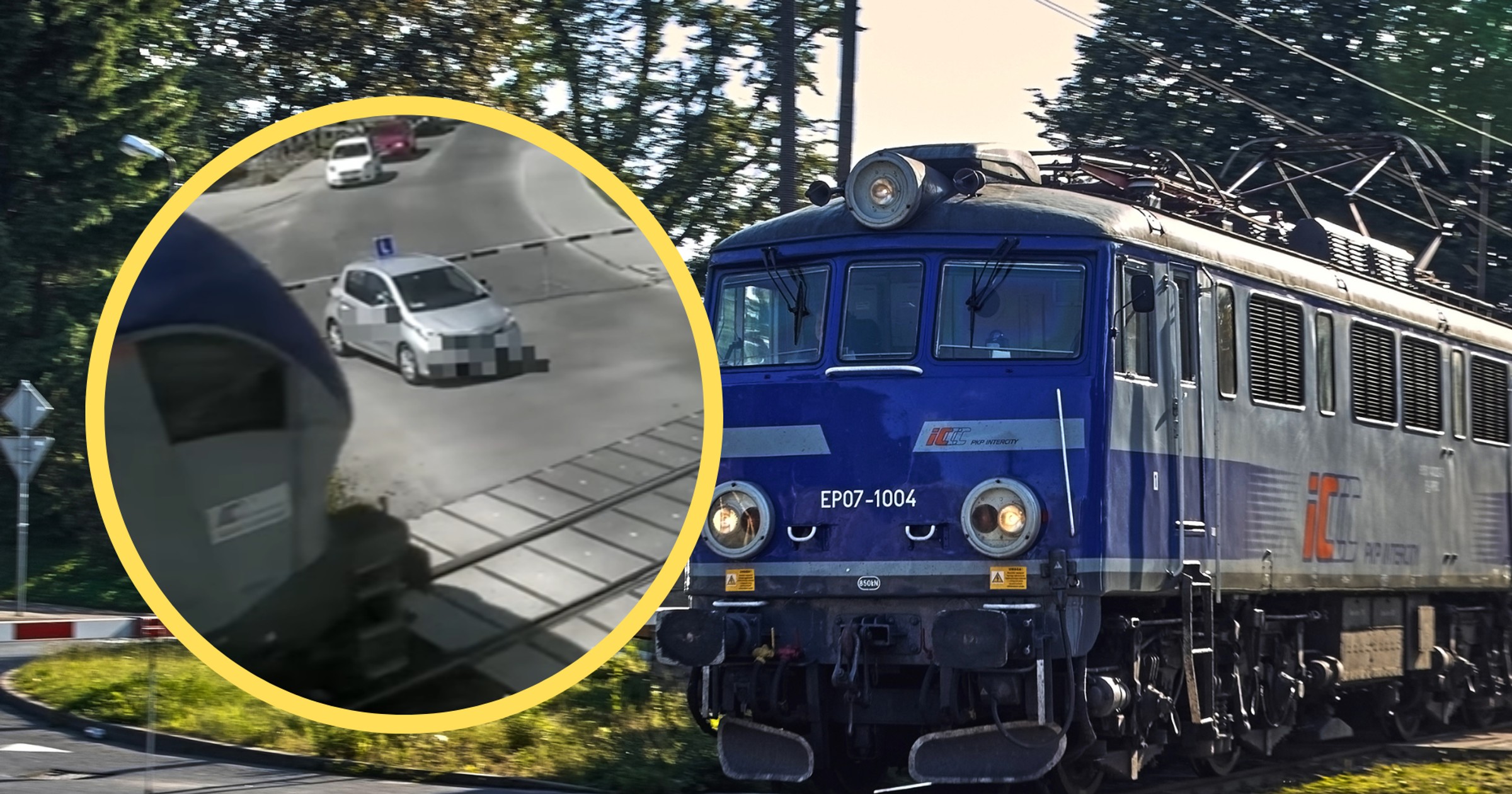 Podczas egzaminu na prawo jazdy utknął na przejeździe (fot. screen: facebook.com/@KPP Bielsk Podlaski)
