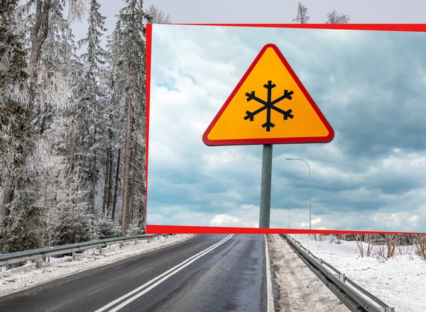 Znak z płatkiem śniegu na drodze to ważny sygnał dla kierowcy. Szczególnie teraz