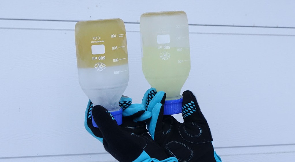 ON arktyczny po prawej – spokojnie pojedziesz. Po lewej biodiesel, któremu nie pomógł nawet depresator.