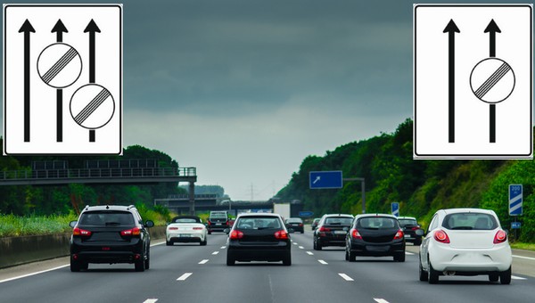 Biały znak ze strzałkami i okręgami na niemieckiej autostradzie — co oznacza?