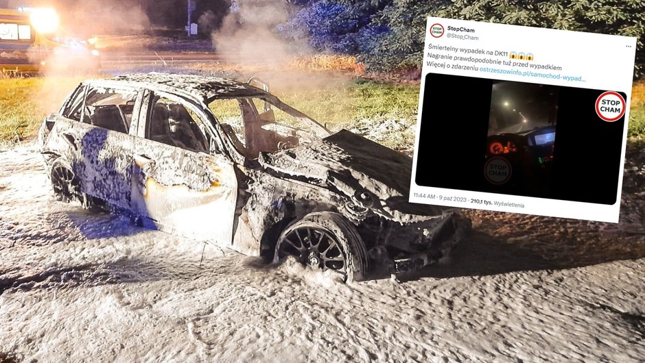 Wypadku nie przeżyli 17-letni Filip oraz pies, który jechał razem z nastolatkami (screen: Twitter/@Stop_Cham)
