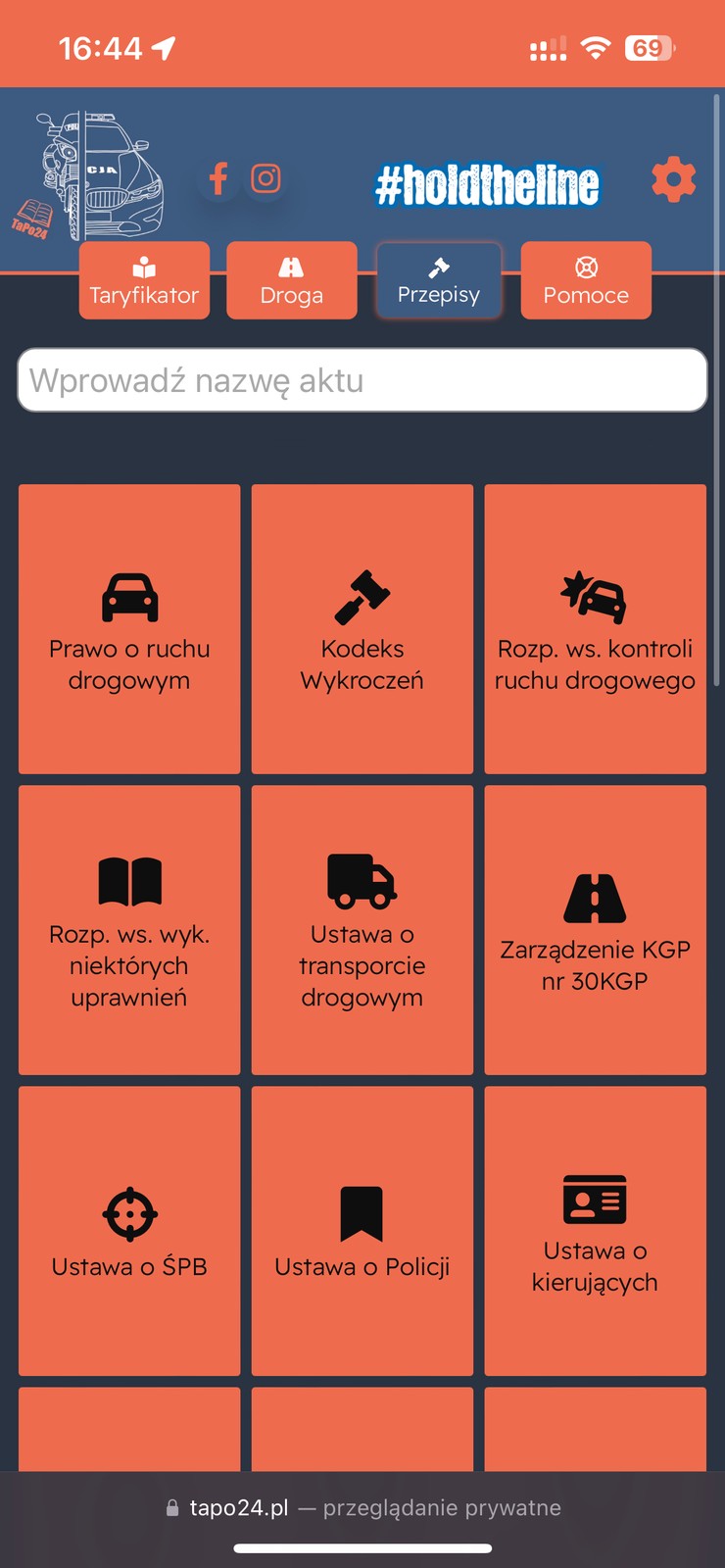 Aplikacja TaPo24 w urządzeniu iOS