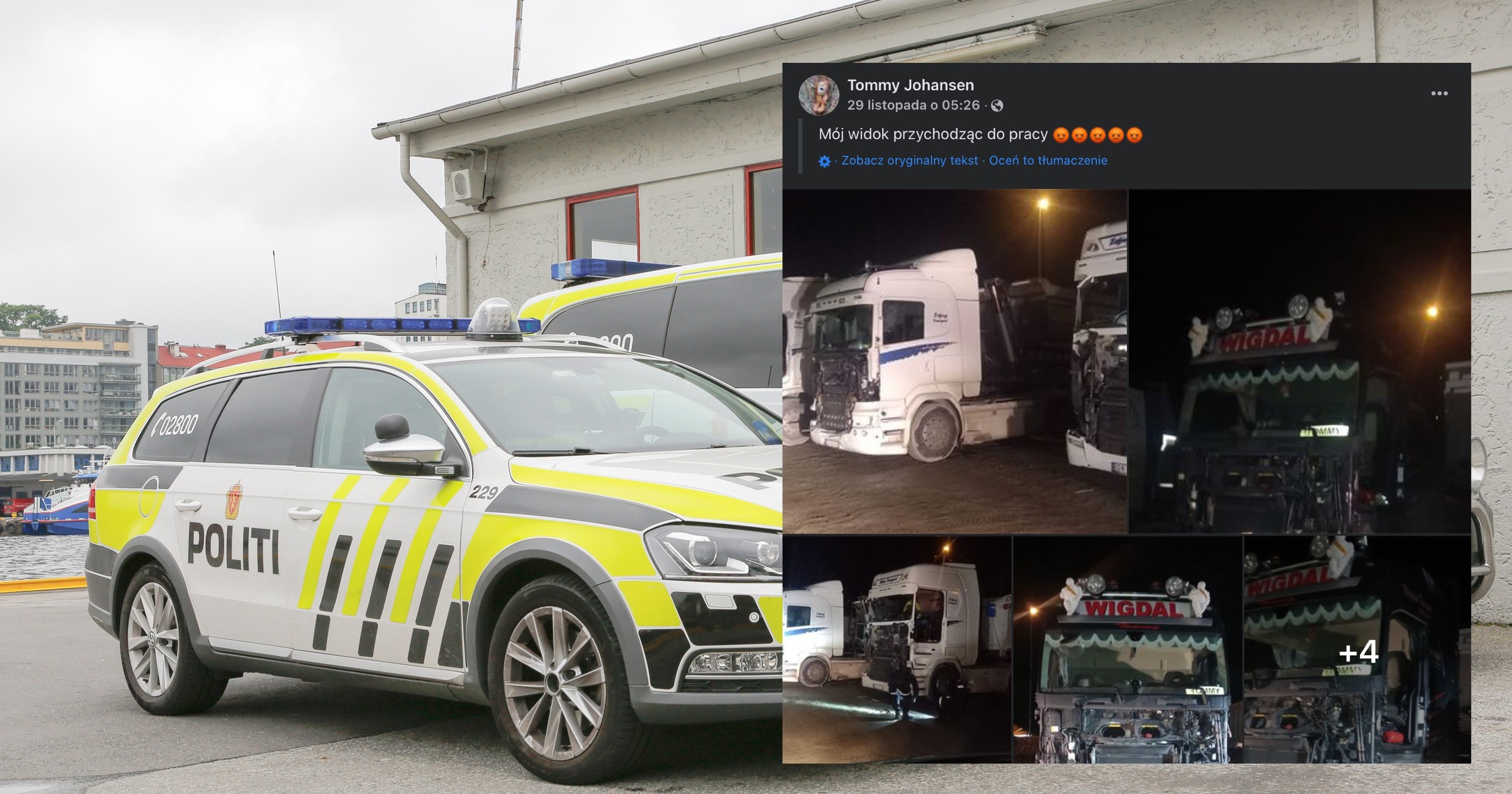 W Norwegii złodzieje w ciągu 20 minut rozkradli na części cztery ciężarówki