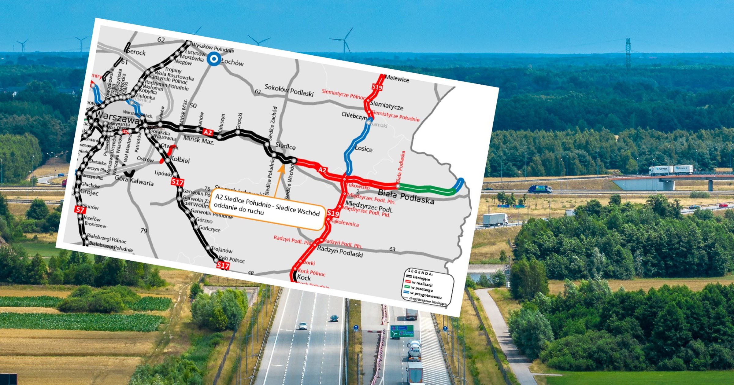 Autostrada A2 od węzła Siedlce Południe do okolic Malinowca - mapa