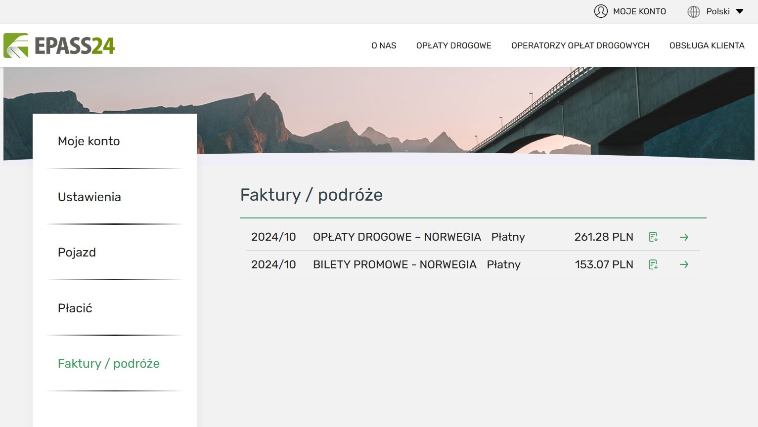 Faktury w serwisie EPASS24 służącym do opłat drogowych