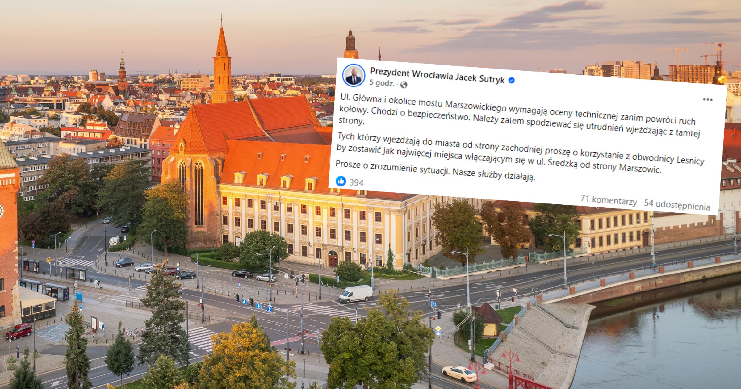 Jacek Sutryk poinformował o możliwych utrudnieniach na drogach we Wrocławiu (screen: sutrykjacek/Facebook)