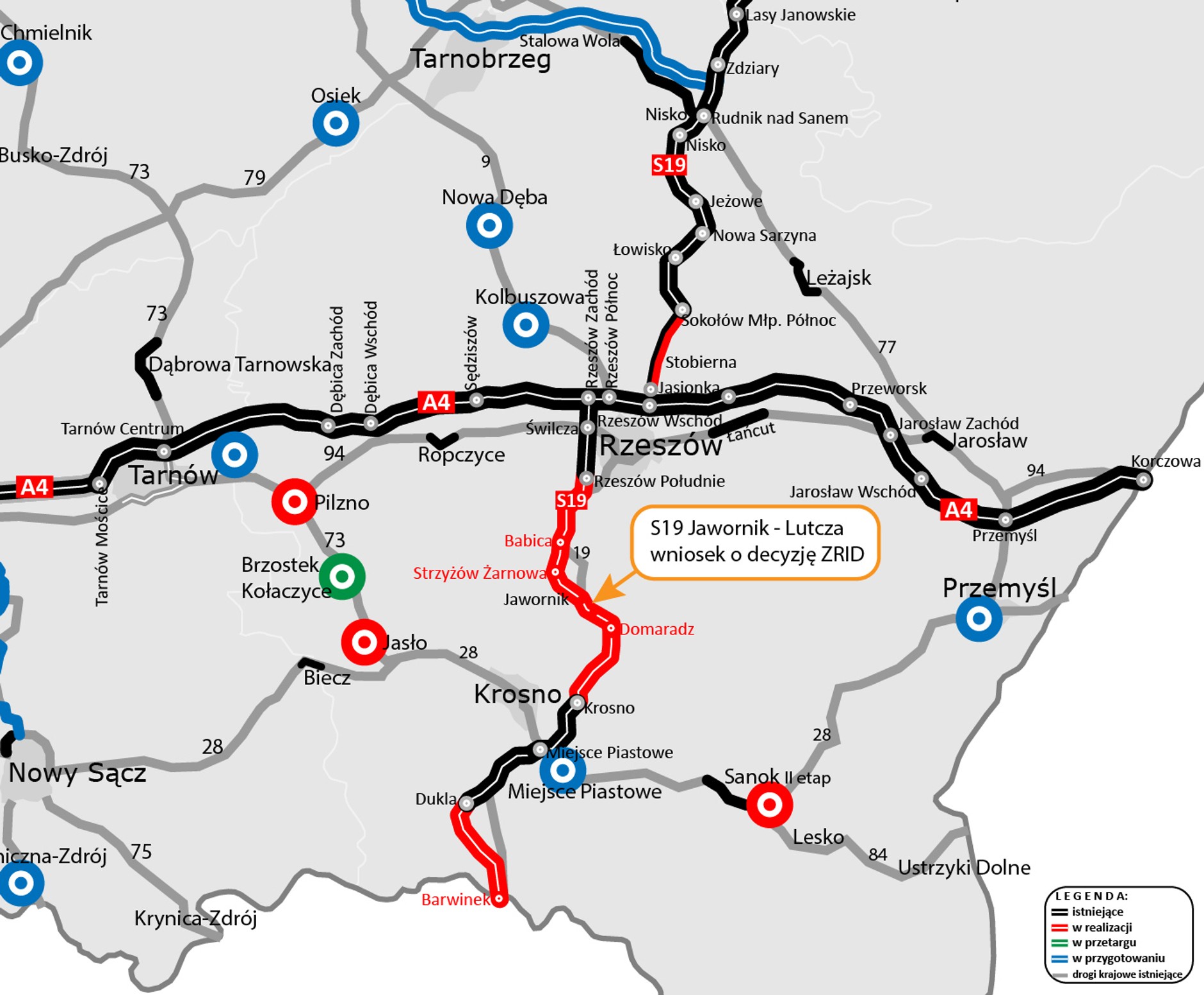 Mapa S19 Jawornik - Lutcza