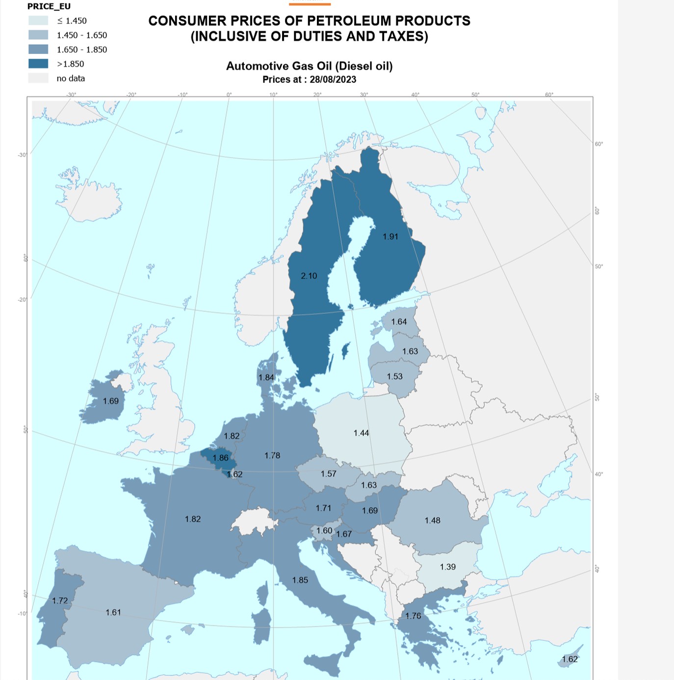 Aktualne ceny ON na stacjach w krajach UE, cotygodniowy biuletyn paliwowy Komisji Europejskiej