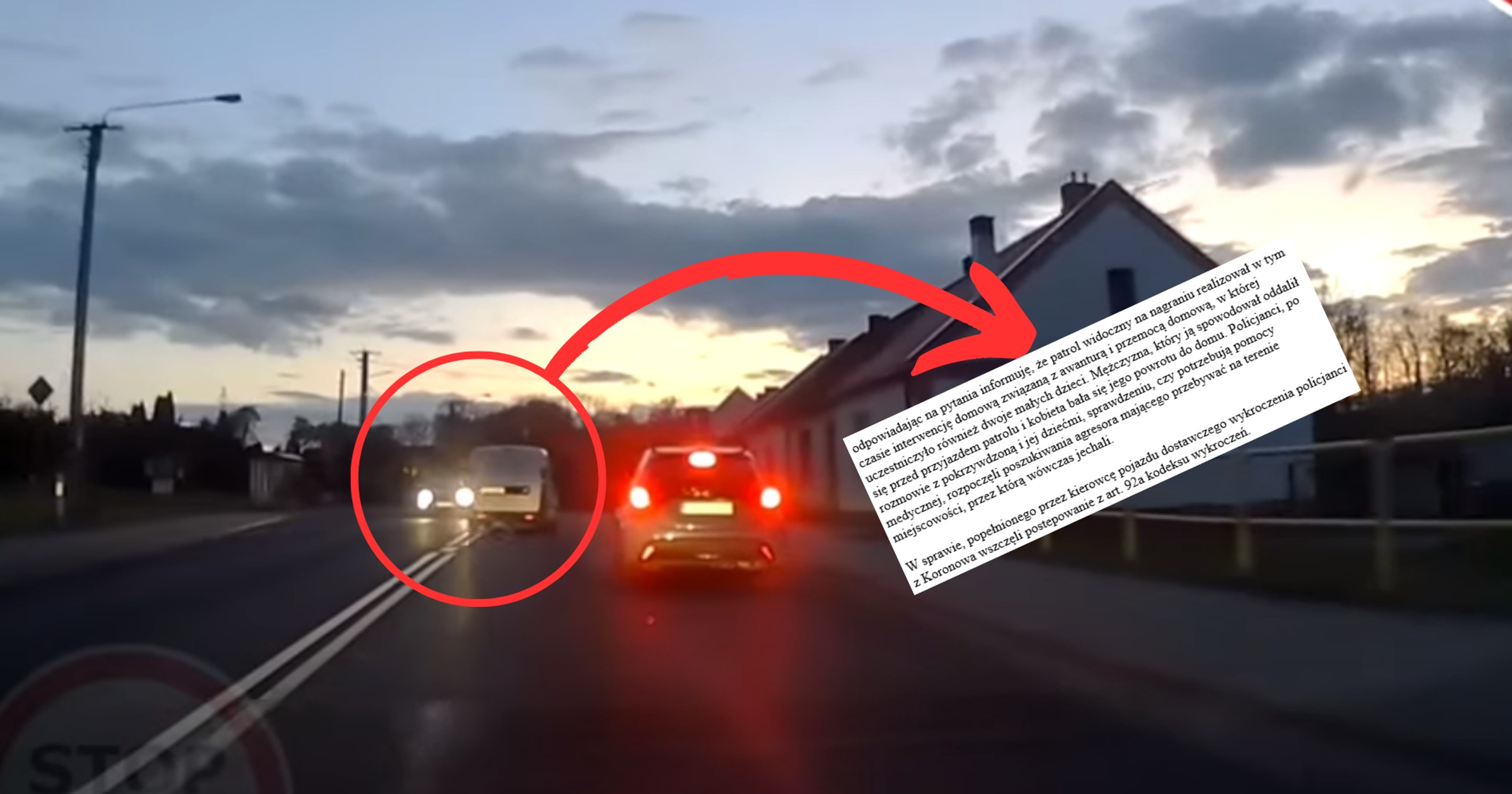 Policja tłumaczy brak reakcji funkcjonariuszy na niebezpieczeństwo spowodowane przez kierowcę (screen: STOP CHAM/YouTube)