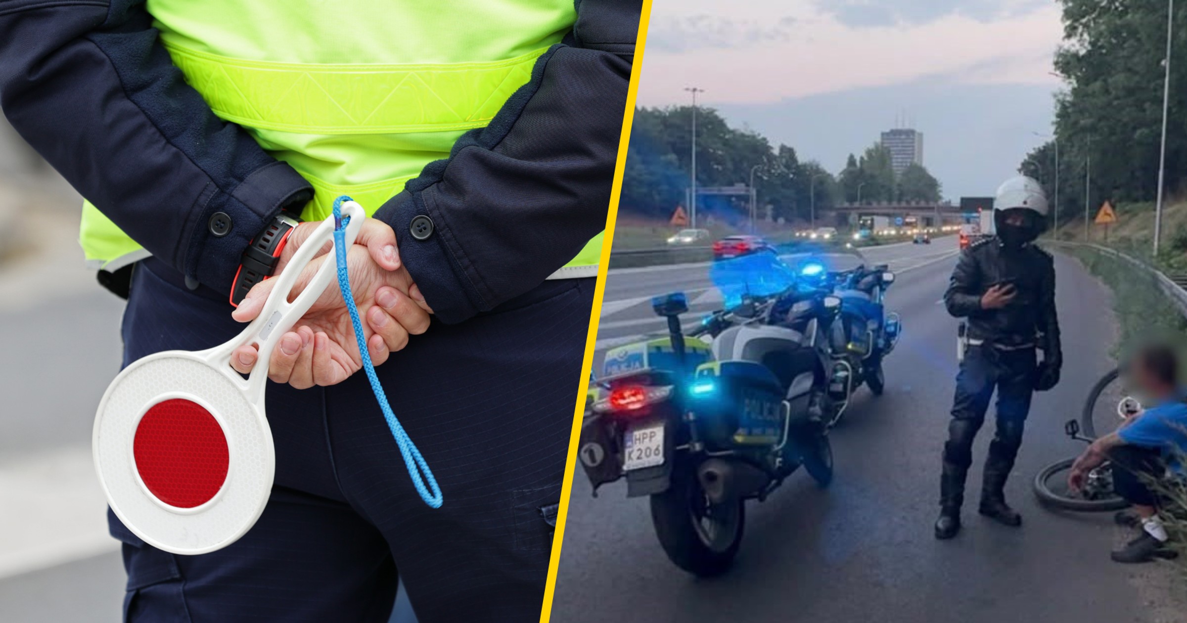 Pijany rowerzysta na autostradzie A4